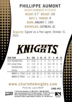 2016 Choice Charlotte Knights #02 Phillippe Aumont Back