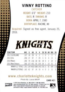 2016 Choice Charlotte Knights #21 Vinny Rottino Back