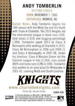 2016 Choice Charlotte Knights #26 Andy Tomberlin Back