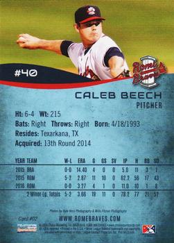 2016 Choice Rome Braves #02 Caleb Beech Back