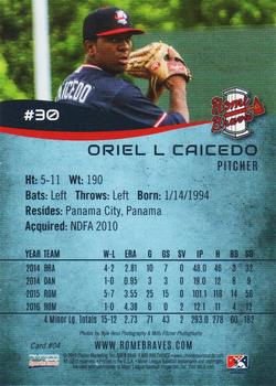 2016 Choice Rome Braves #04 Oriel L Caicedo Back