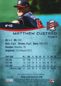 2016 Choice Rome Braves #05 Matthew Custred Back