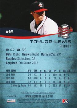 2016 Choice Rome Braves #15 Taylor Lewis Back