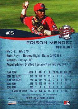 2016 Choice Rome Braves #17 Erison Mendez Back