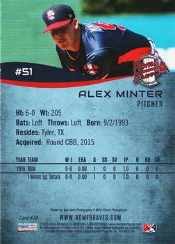 2016 Choice Rome Braves #18 Alex Minter Back