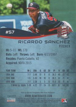 2016 Choice Rome Braves #23 Ricardo Sanchez Back