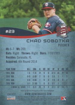 2016 Choice Rome Braves #24 Chad Sobotka Back