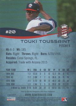2016 Choice Rome Braves #27 Touki Toussaint Back
