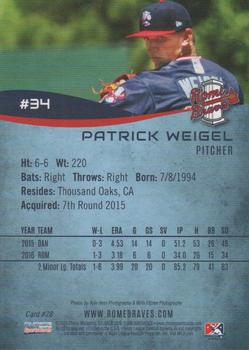 2016 Choice Rome Braves #28 Patrick Weigel Back