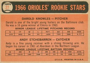 2015 Topps Heritage - 50th Anniversary Buybacks #27 Orioles 1966 Rookie Stars (Darold Knowles / Andy Etchebarren) Back