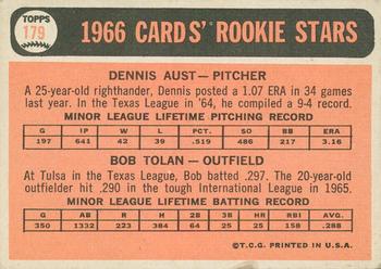 2015 Topps Heritage - 50th Anniversary Buybacks #179 Cardinals 1966 Rookie Stars (Dennis Aust / Bob Tolan) Back