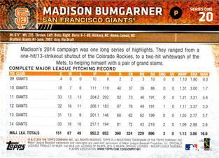 2015 Topps Mini - Black #20 Madison Bumgarner Back