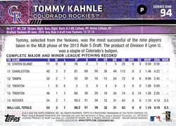 2015 Topps Mini - Black #94 Tommy Kahnle Back