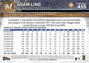 2015 Topps Mini - Black #455 Adam Lind Back