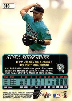 2001 Ultra - Gold Medallion #31G Alex Gonzalez  Back