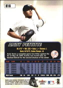 2001 Ultra - Gold Medallion #81G Andy Pettitte  Back