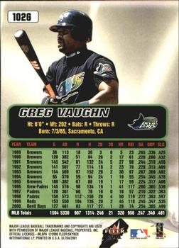 2001 Ultra - Gold Medallion #102G Greg Vaughn  Back