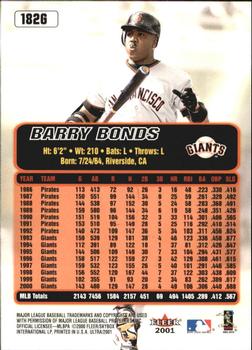 2001 Ultra - Gold Medallion #182G Barry Bonds  Back