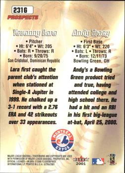 2001 Ultra - Gold Medallion #231G Yovanny Lara / Andy Tracy  Back