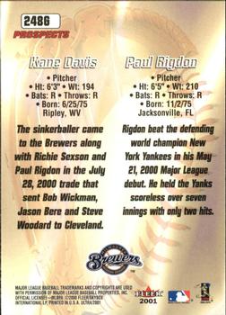 2001 Ultra - Gold Medallion #248G Kane Davis / Paul Rigdon  Back
