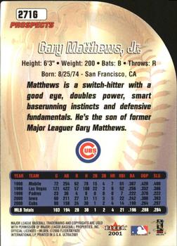 2001 Ultra - Gold Medallion #271G Gary Matthews, Jr. Back