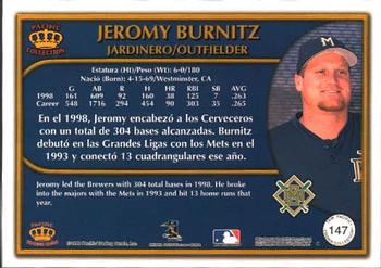 1999 Pacific Crown Collection #147 Jeromy Burnitz Back