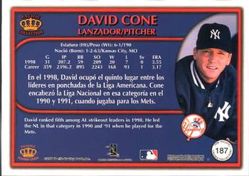 1999 Pacific Crown Collection #187 David Cone Back