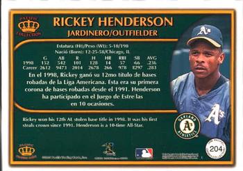 1999 Pacific Crown Collection #204 Rickey Henderson Back