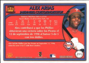 1999 Pacific Crown Collection #211 Alex Arias Back