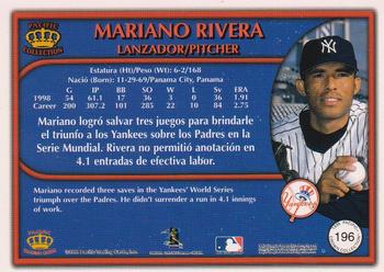 1999 Pacific Crown Collection #196 Mariano Rivera Back