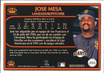 1999 Pacific Crown Collection #254 Jose Mesa Back