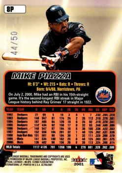 2001 Ultra - Platinum Medallion #8P Mike Piazza  Back