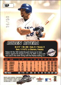 2001 Ultra - Platinum Medallion #16P Ruben Rivera  Back