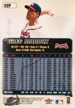 2001 Ultra - Platinum Medallion #22P Greg Maddux  Back