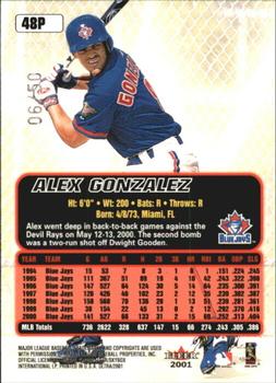 2001 Ultra - Platinum Medallion #48P Alex Gonzalez  Back