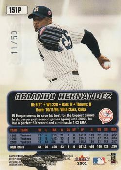 2001 Ultra - Platinum Medallion #151P Orlando Hernandez  Back