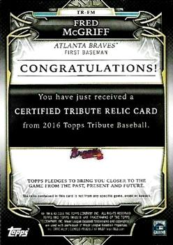 2016 Topps Tribute - Tribute Relics Red #TR-FM Fred McGriff Back