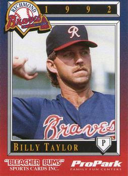 1992 Bleacher Bums Richmond Braves #12 Billy Taylor Front