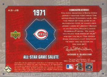 2001 Upper Deck - 1971 All-Star Game Salute #AS-JB Johnny Bench Back