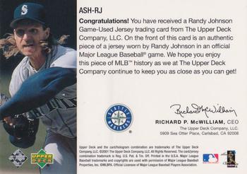 2001 Upper Deck - All-Star Heroes #ASH-RJ Randy Johnson Back