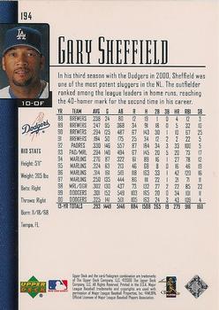 2001 Upper Deck - Gold UD Exclusives #194 Gary Sheffield  Back