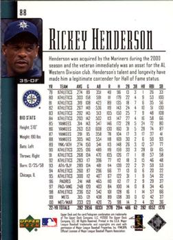 2001 Upper Deck - UD Exclusives #88 Rickey Henderson  Back