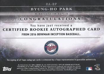 2016 Bowman Inception - Rookie Autographs #RA-BP Byung-Ho Park Back