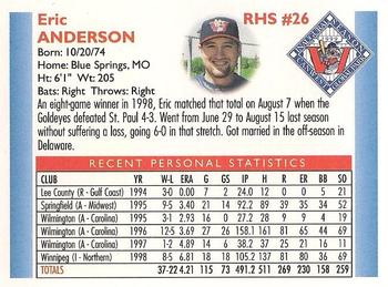 1999 Winnipeg Goldeyes #NNO Eric Anderson Back