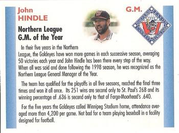 1999 Winnipeg Goldeyes #NNO John Hindle Back