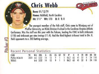 2001 Winnipeg Goldeyes #NNO Chris Webb Back