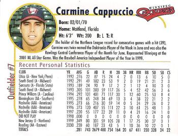 2001 Winnipeg Goldeyes #NNO Carmine Cappuccio Back