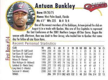 2001 Winnipeg Goldeyes #NNO Antuan Bunkley Back