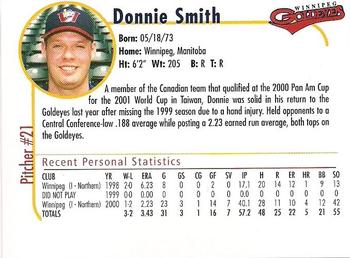 2001 Winnipeg Goldeyes #NNO Donnie Smith Back