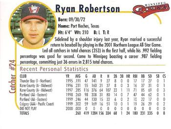 2001 Winnipeg Goldeyes #NNO Ryan Robertson Back